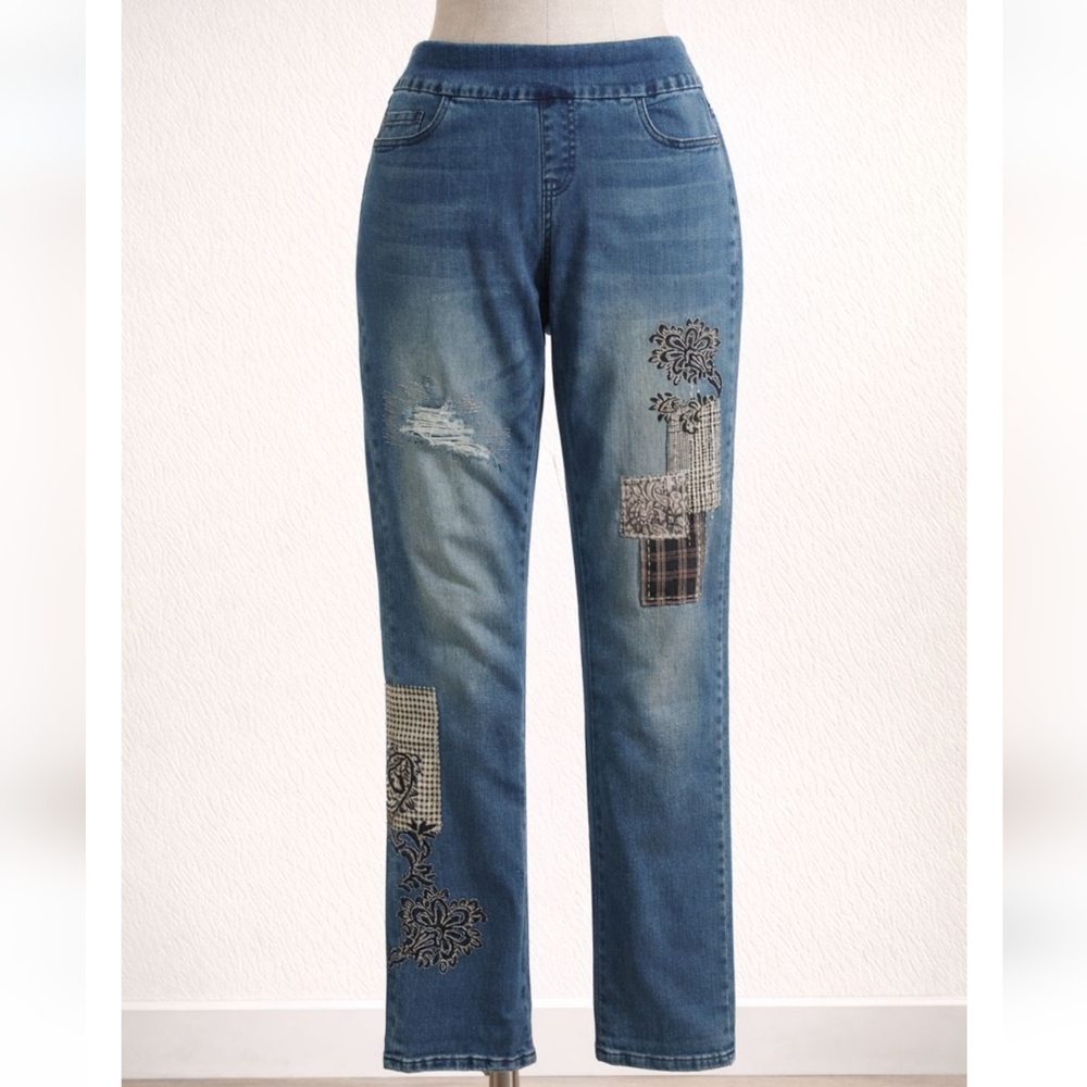 Coldwater Creek Pull-On Patchwork High-Waist Jeans – Size 4